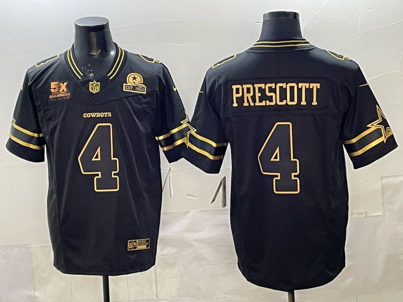 Men 2026 Dallas Cowboys #4 Prescott Black gold 6th generation Nike Limited NFL Jersey style 03->dallas cowboys->NFL Jersey